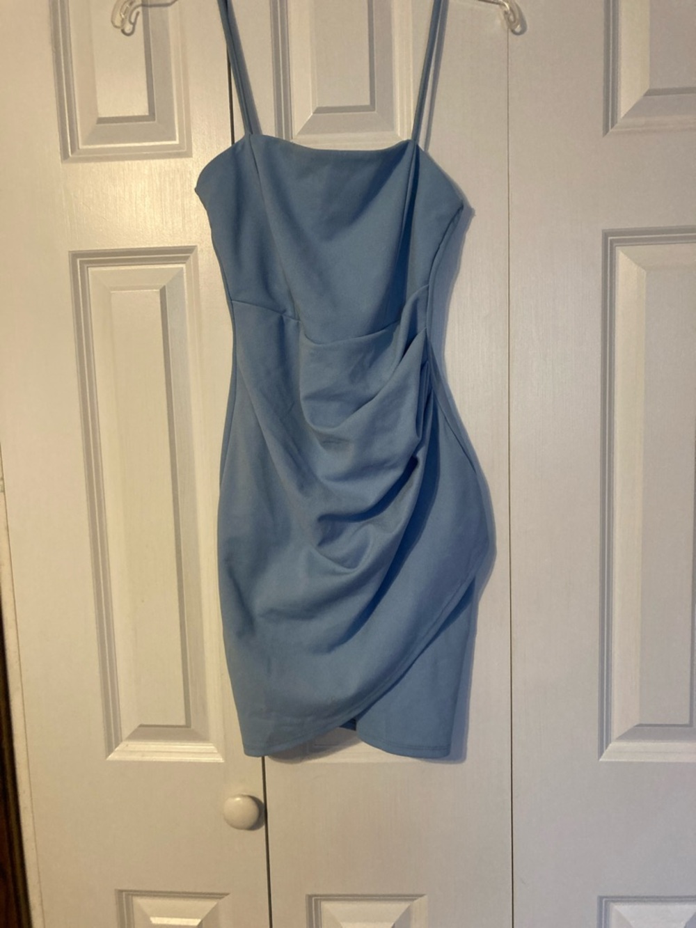 Windsor Light Blue Spaghetti-Strap Draped Mini Dress